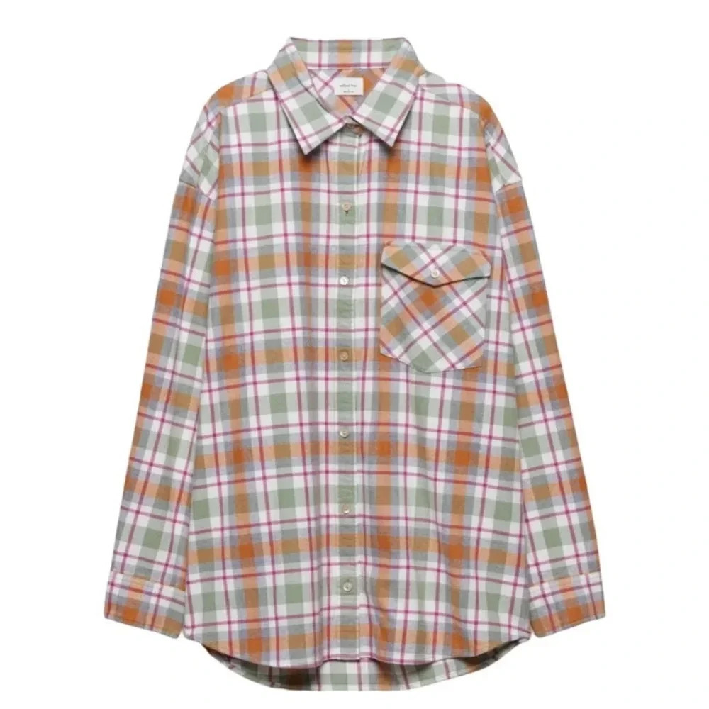 Aritzia Wilfred Free Marta Button-Up | Terracotta & Rust Orange Plaid Size 1/ XS